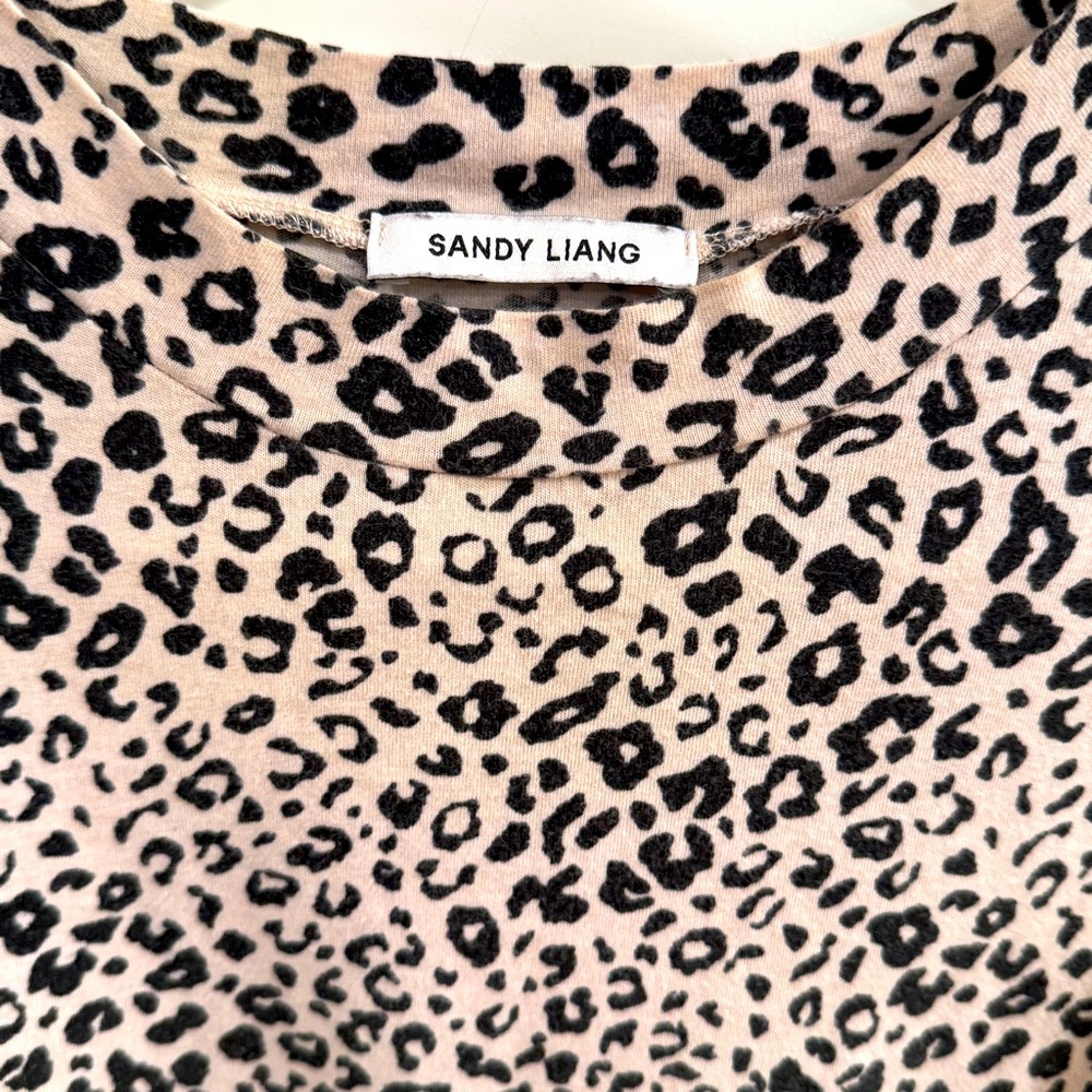 Sandy Liang Black & Cream Leopard Cotton Blouse Shirt Top Size 6 - Picture 4 of 12